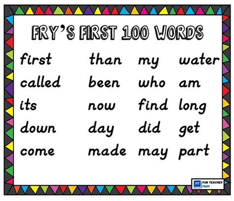 Frys Second 100 Sight Words Chart Fun Teacher Files