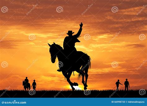 Rodeo Cowboy Silhouette At Sunset Stock Illustration Image 66998733