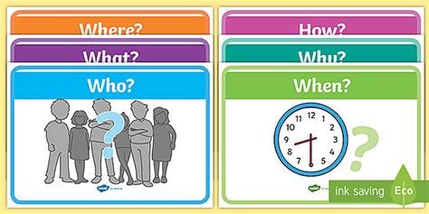 👉 5 W Questions Posters | Who, What, Where, When, Why (& How)