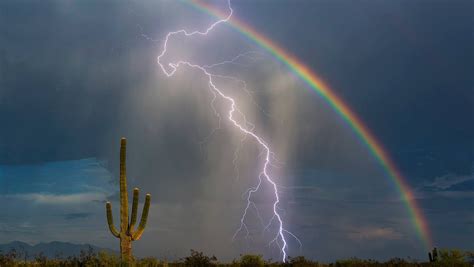 Lightning Strike Rainbow Caught In One Photo