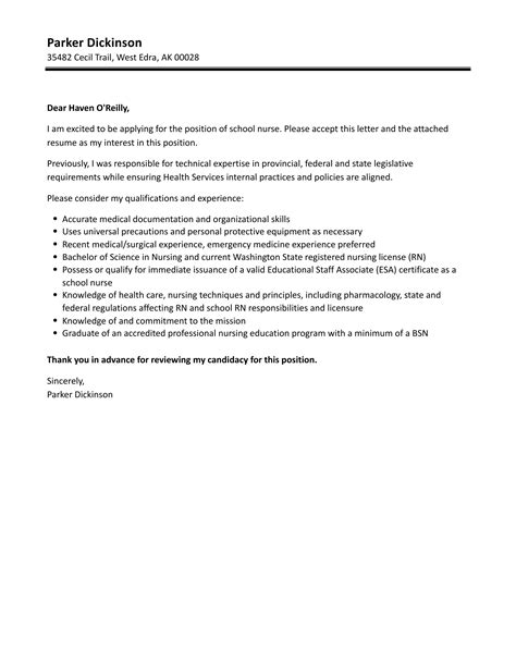 Application Letter Sample For Nursing School