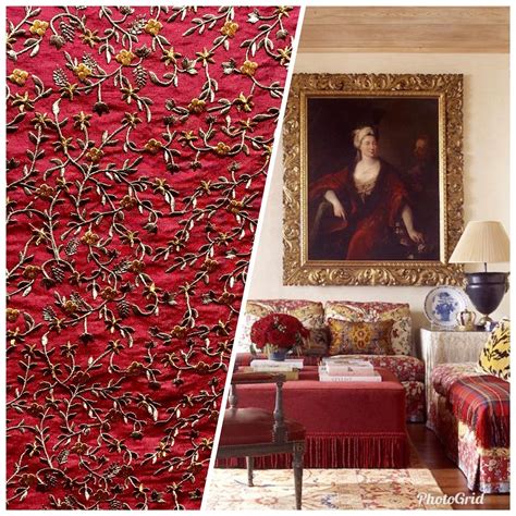 Sale Designer 100 Silk Taffeta Embroidered Fabric Red Floral