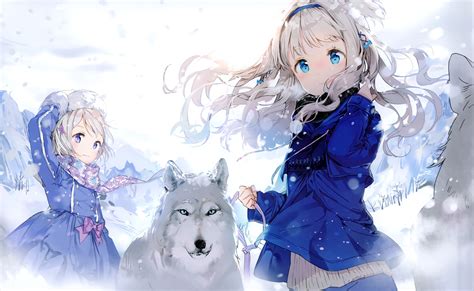 Snow Anime Long Hair Winter Anime Girls Scarf Wolf Anmi Hd