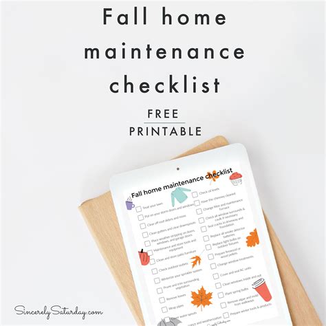 Sincerelysaturdaycom — Fall Home Maintenance Checklist Free Printable