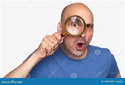 Man Holding A Magnifying Glass Stock Image Image Of Reading Research 123037097