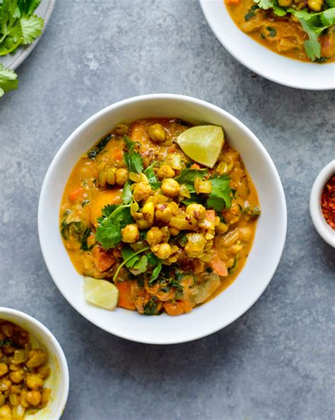 spicy chickpea and butternut squash curry with coconut milk and turmeric