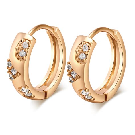 K Gold Plated Hoop Earrings For Women Cz Stone Earring Ebay
