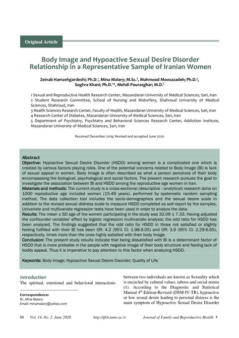 Pdf Body Image And Hypoactive Sexual Desire Disorder Relationship In