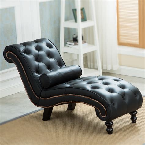 Classic Leather Chaise Lounge Sofa With Pillow Living Room Furniture Modern Lazy Lounger Chair