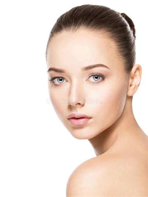 Beautiful Face Of Young Woman With Healthy Clean Skin Stock Photo