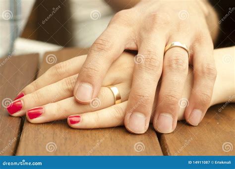 Young Married Couple Holding Hands Closeup Stock Image Image Of