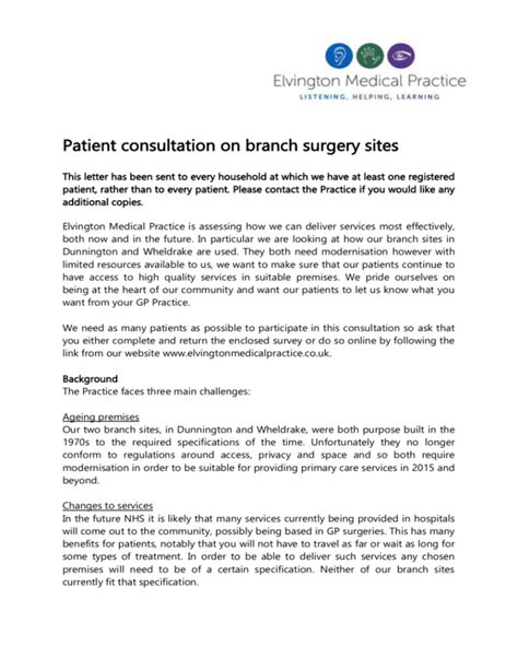 2015 Patient Consultation Elvington Medical Practice