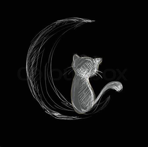 Cat On Moon Hand Drawn Sketch Stock Vector Colourbox