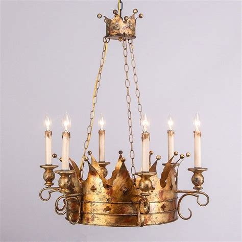 Vintage Noble Crown Candelabra Style Chandelier Metal In Antique Gold