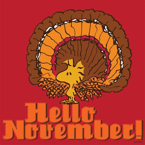 Hello November Woodstock Dressed Up As A Thanksgiving Turkey Hello