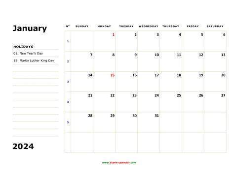 2024 Calendar Template With Holidays Listed Printable Elane Susanne