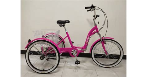 adults folding tricycle in pink 24 wheels 6 speed shimano gears