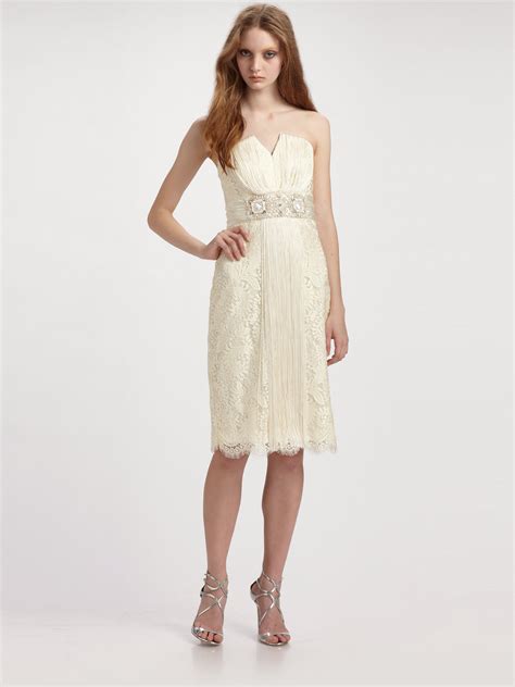 Badgley Mischka Strapless Lace Cocktail Dress In Ivory White Lyst