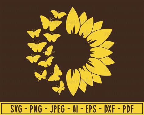 Sunflower With Butterfly Svg