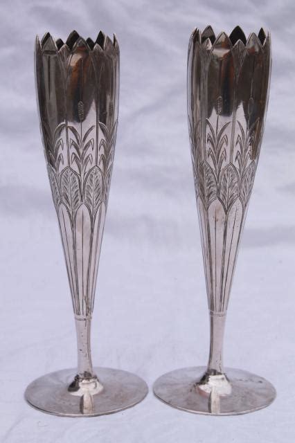 Pair Art Nouveau Bud Vases Antique Vintage Silver Plate Rogers And Smith New Haven