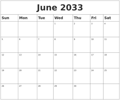 June 2033 Blank Calendar