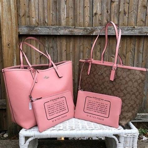 Authentic Coach Reversible City Tote In Signature F36658 Light Pink