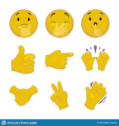 Conjunto De Emoji Con Gestos De Mano Y Expresiones Ilustraciones
