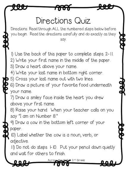 Following Directions Worksheet 4th Grade
