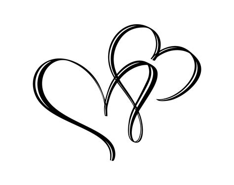 Hand Drawn Two Heart Love Sign Romantic Calligraphy Vector