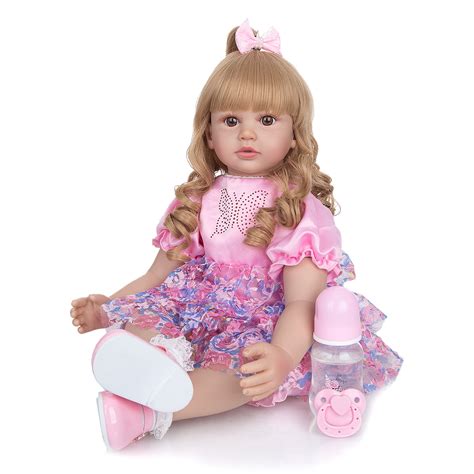 24 Infant Baby Doll Realistic Silicone Sleeping Toy Long Hair Pink