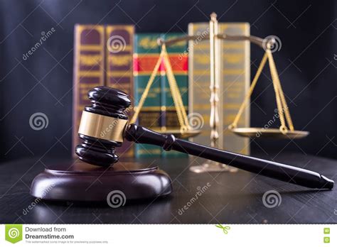 Wooden Judges Gavel Golden Scales Justice Stock Image Image Of