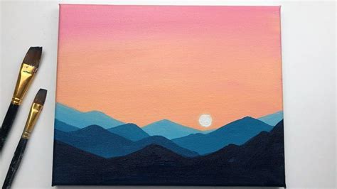 Sunset Mountains Sunset Acrylic Painting Tutorial For Beginners