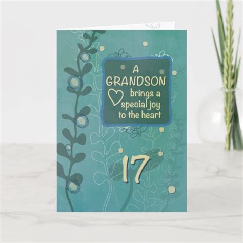 Grandson Religious 17th Birthday Green Hand Drawn Card Uk
