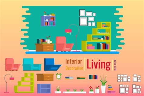Interior Living Room Set With Furniture In House 691804 Vector Art At
