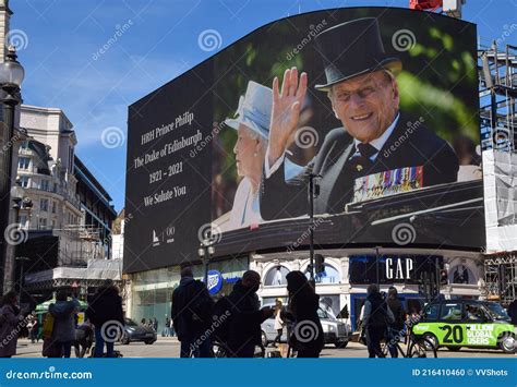 Prince Philip Tributes In Piccadilly Circus London Uk Editorial Image