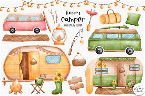 Happy Campers Clipart Camper Clipart Grafika Przez Chonnieartwork