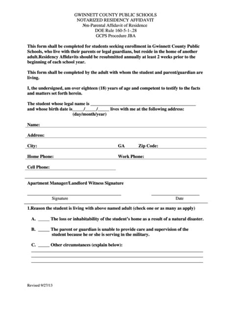 notarized residency affidavit form gwinnett county