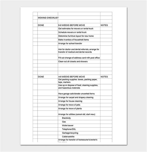 Moving Checklist Template 20 Free Printable For Word Excel Pdf
