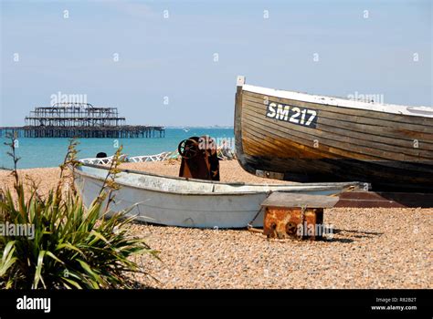 Old Fishing Boat Sm217 On Beach At Brighton East Sussex England