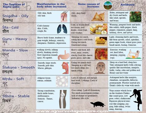 Kapha Guna Chart Ayurveda Posters