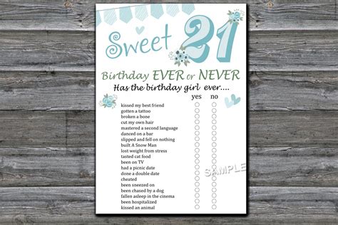 21st Birthday Birthday Ever Or Never Gameadult Birthday Gameinstant Download 8