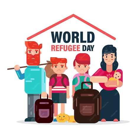 Día Mundial Del Refugiado 20 De Junio Ilustración Vectorial Con Fondo De Diseño De Personajes De
