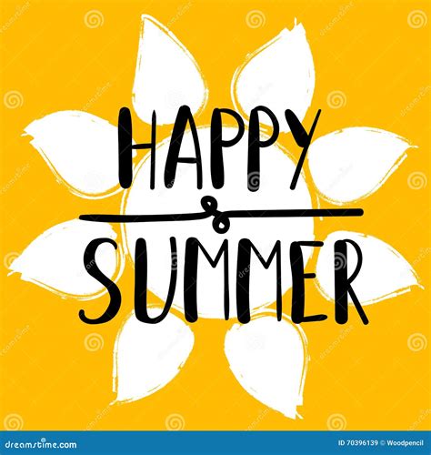 Hand Lettering Art Piece Happy Summer On The Background Of Yellow Sun