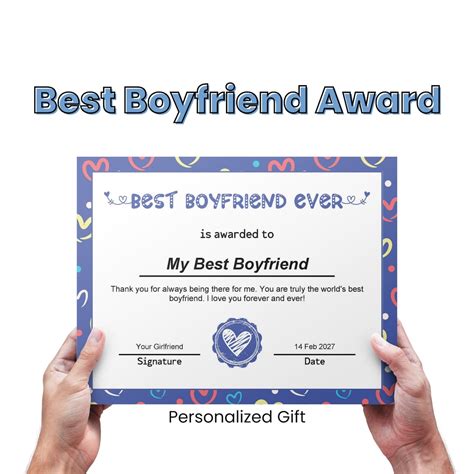 Best Boyfriend Ever Award Certificate Personalized Love Certificate