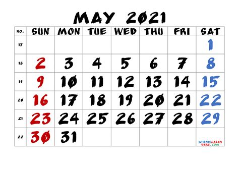 Free Printable Calendar May 2021