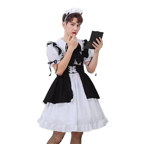 Womens Sexy French Maid Cosplay Costume Lingerie Set Ruffled Sleeveless Apron Dress With
