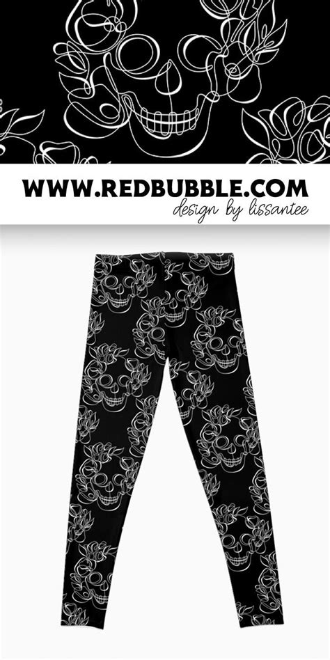 Minimalistic Continuous Line Skull With Poppies Leggings By Lissantee
