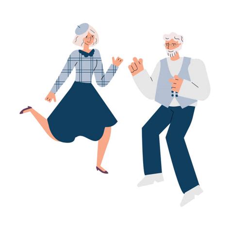 Two Couples Of Old Senior People Dancing Together Illustrations