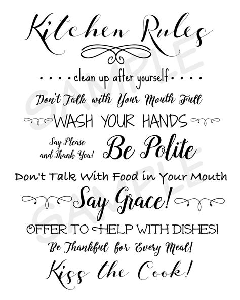 kitchen rules printable kitchen rules kitchen printables kitchen