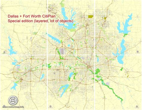 Dallas Fort Worth Tx Pdf Map Us Exact Vector Street Cityplan Map